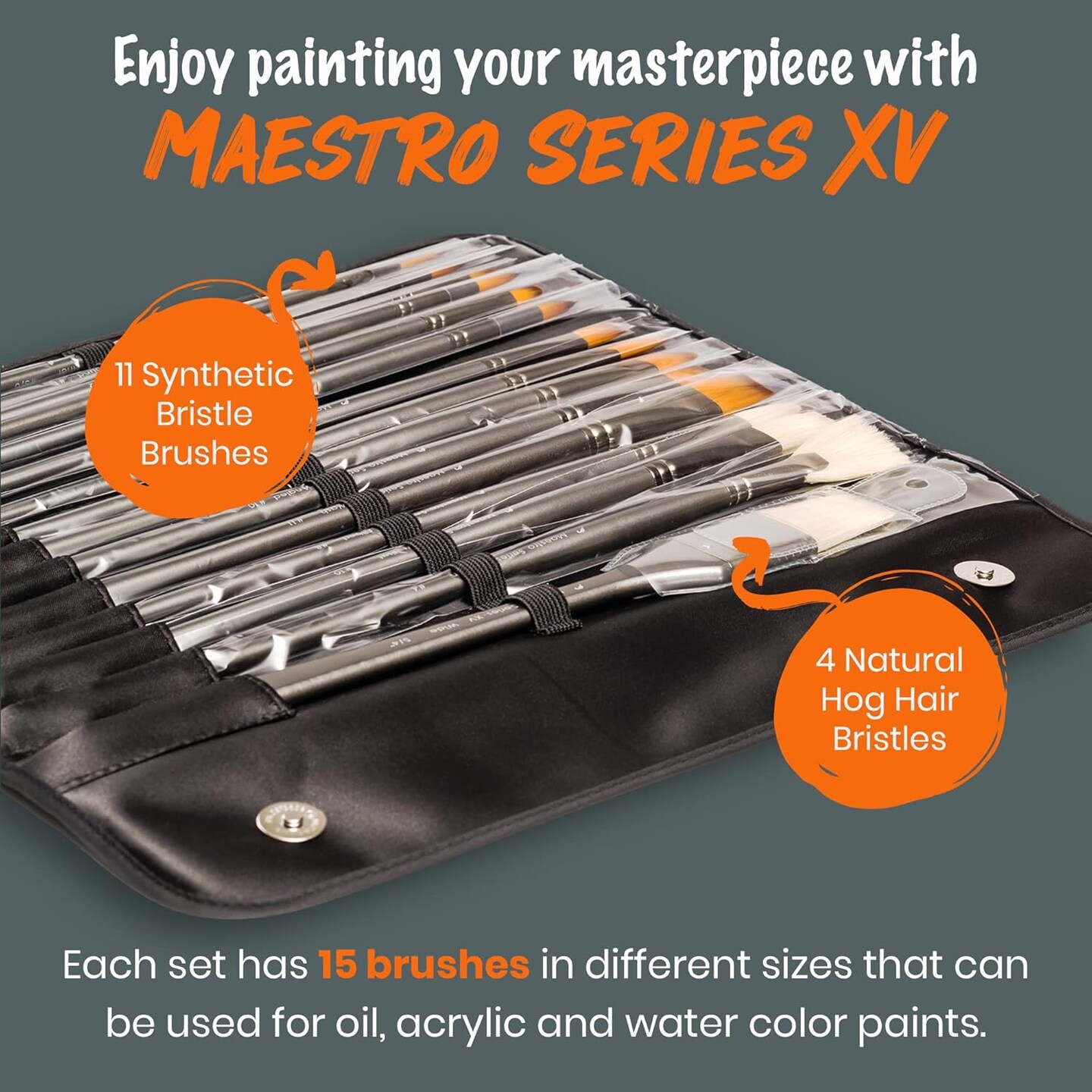 15pc-Professional Paint Brushes Set. Artist Paint Brush