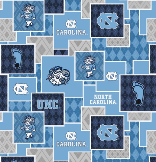 Licensed NCAA University of North Carolina Argyle Boxes Cotton Fabric by the Yard