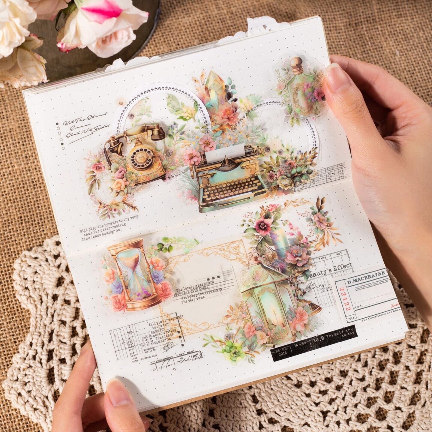 240Pcs Scrapbook Stickers Vintage Floral Designs(Old Object Floral Fragrance)