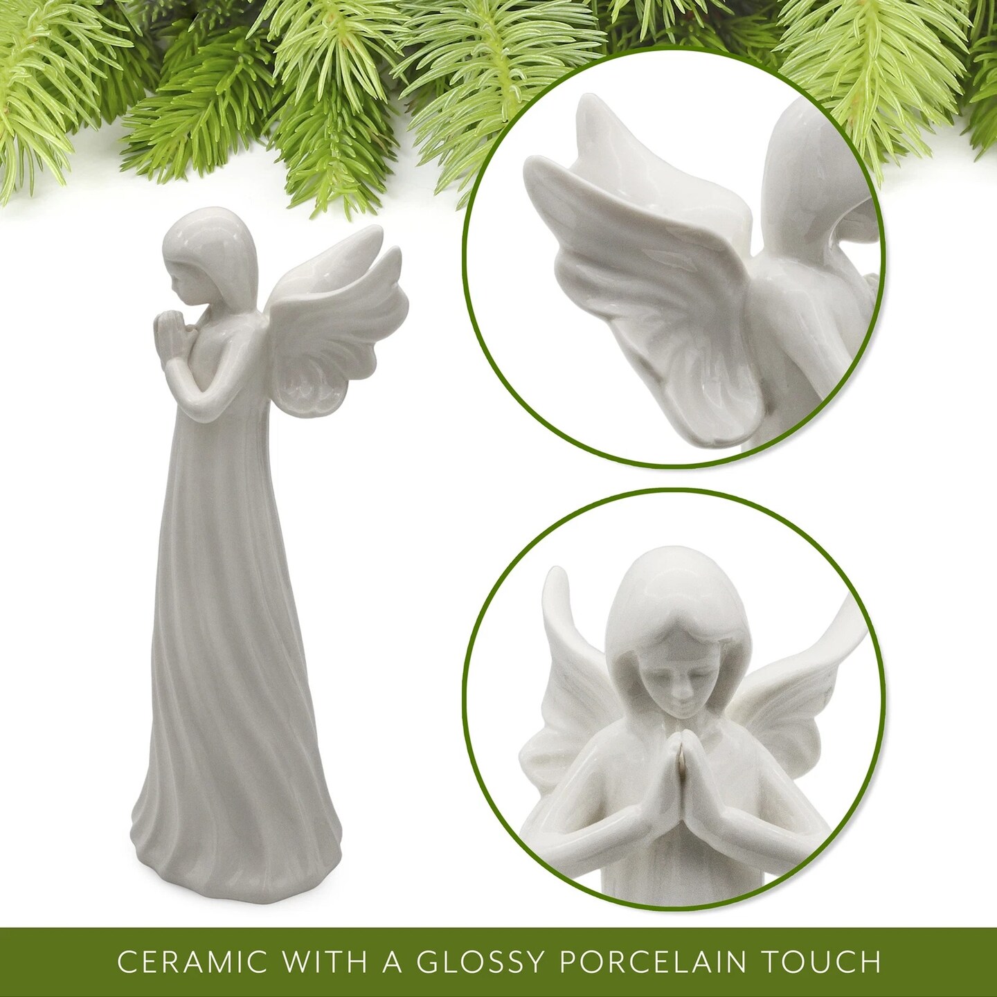 White Ceramic Praying Angel Figurine 9in Guardian Statue