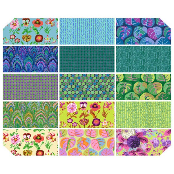 Kaffe Fassett 5&#x22; Square Pack (Charm Pack) in 2025 Cool by Kaffe Fassett Collective for Free Spirit (FB6CPGP.COOLFEB25)