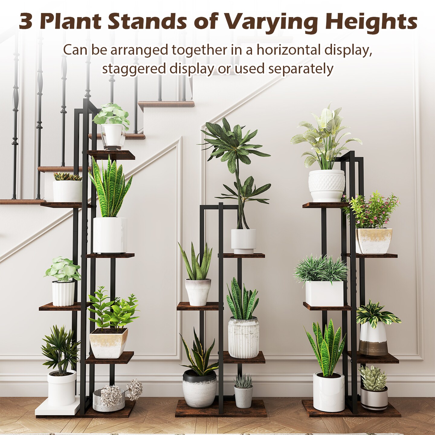 Versatile 3-Piece Wood Plant Stand Set 4 5 6-Tier Design for Indoor Flower Display