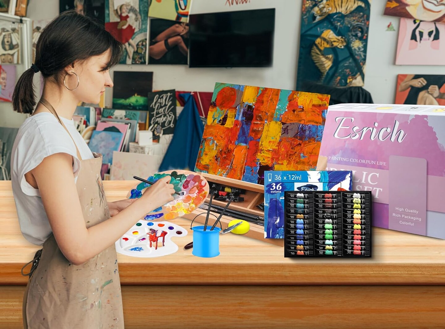 74 PCS Professional Acrylic Paint Set (36 Color Acrylic Paints)