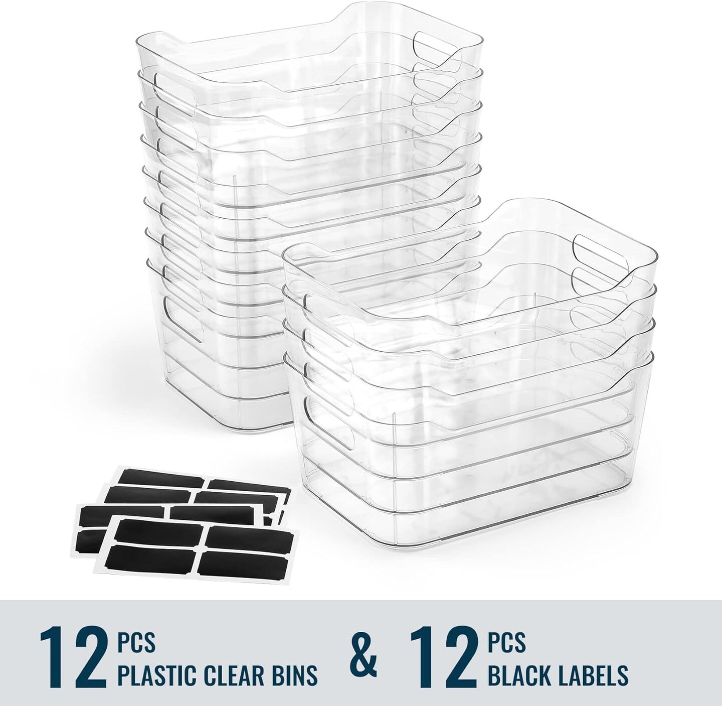 12 PACK Multi-Use Clear Plastic Storage Bins (Clear) 9.6"L x 6.6"W x 4.1"H