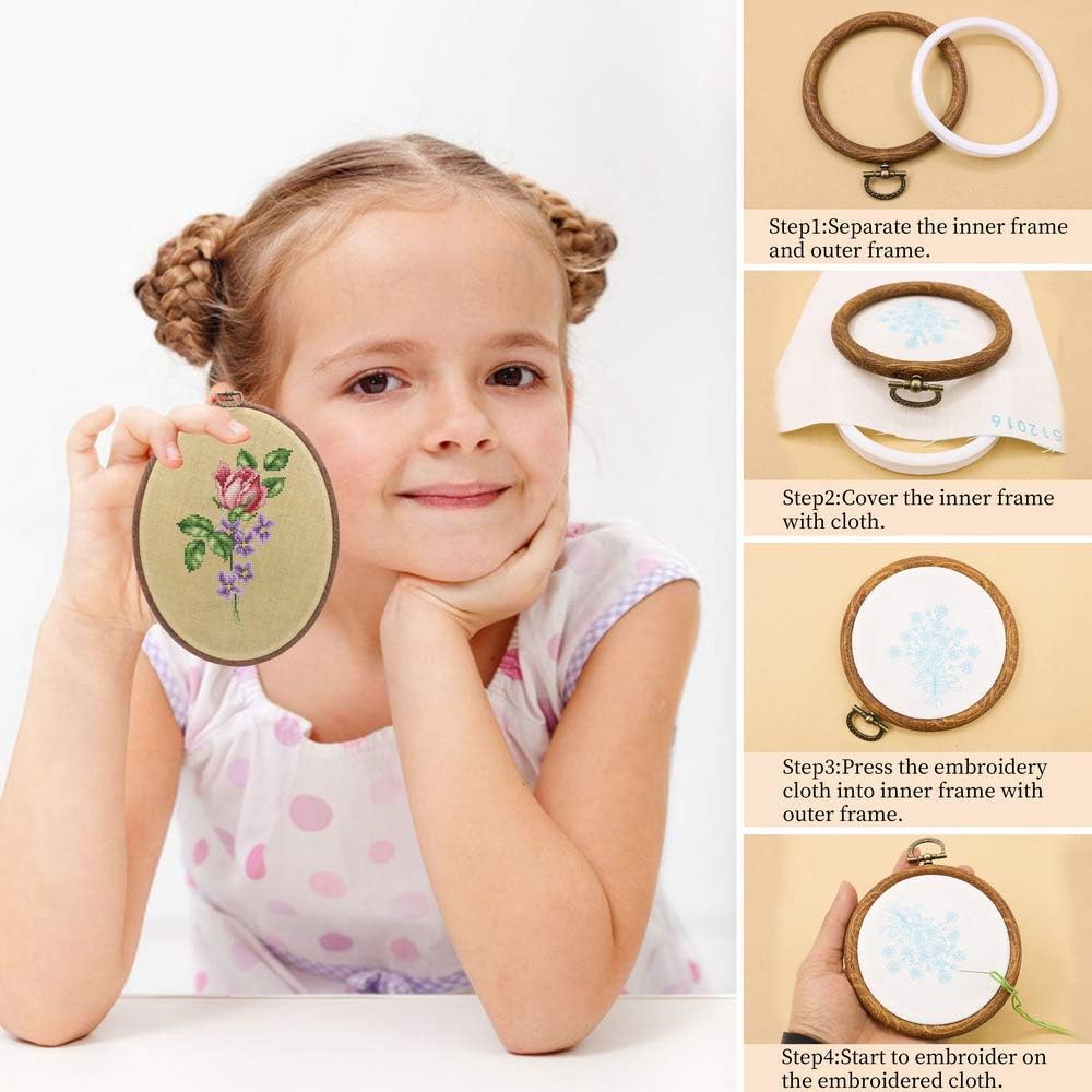 5PCS Round Embroidery Hoops - Circle Display Cross Stitch Hoop Frame (Brown, 8 inch)