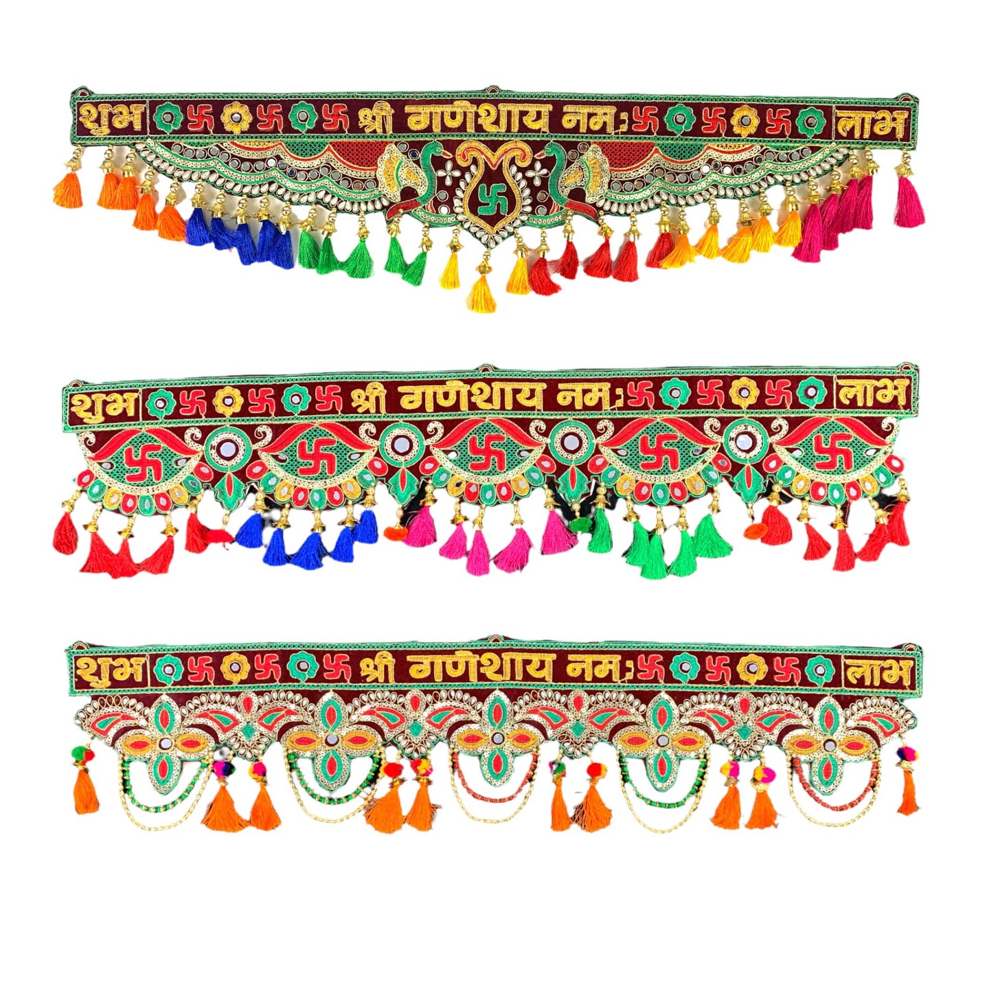 Indian Fabric Door Toran 36 Inch Bhandarwal Hanging Valance Velvet Embroidered Traditional Wall Decorative for Window Home Temple Decor Wedding Diwali Navratri Puja Housewarming Decorations