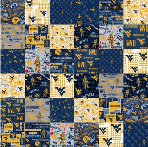 Licensed NCAA West Virginia University Cheater Quilt Cotton Fabric by the Yard