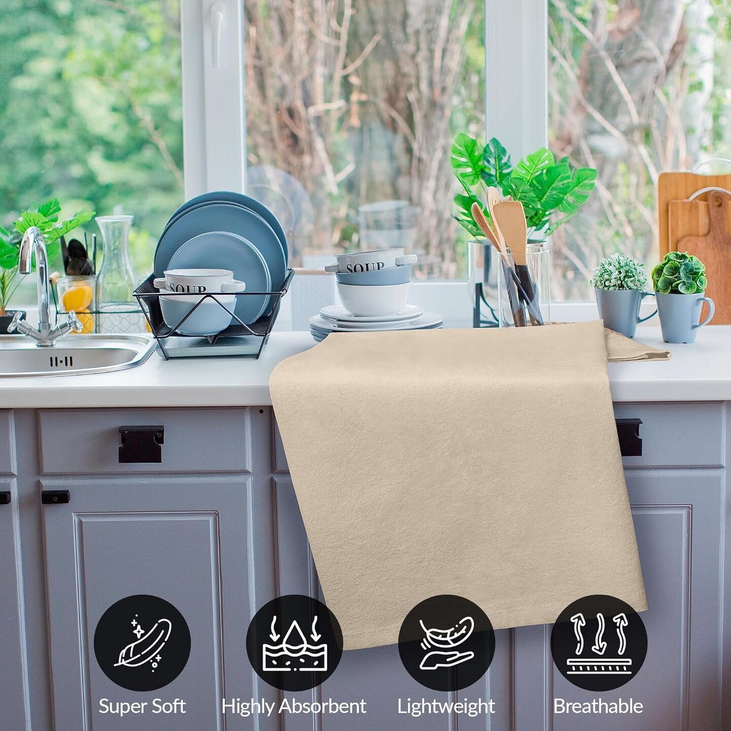 12-Pack Flour Sack Kitchen Towels – 33×38 Inch 100% Cotton Tea Towels, Natural Color, Multipurpose for Baking, Bread Proofing, Cheese Straining, Cleaning, Drying, and Embroidery