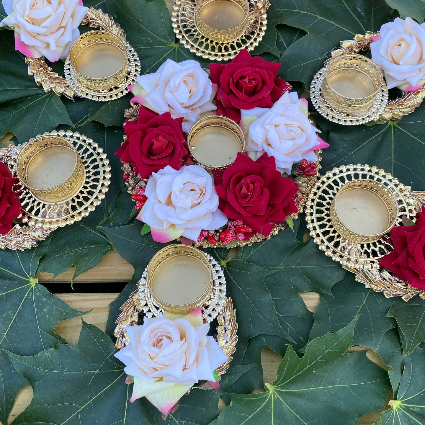 Rose Tea Light Candle Holder Diwali Decoration Rangoli Candle Holder Onam Pongal Rangoli Floor Decor Centerpiece Tealight Festive Decor Indian Return Housewarming Deepavali Gifts (set of 7)