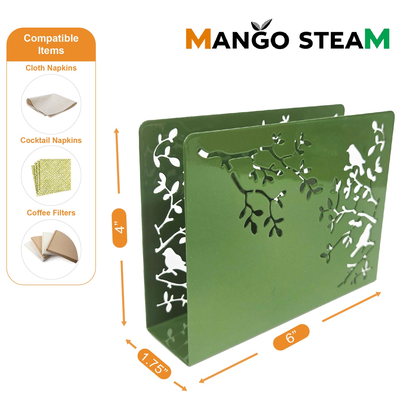 Mango Steam Songbird Tabletop Napkin & Letter Holder for Home, Kitchen, Restaurants