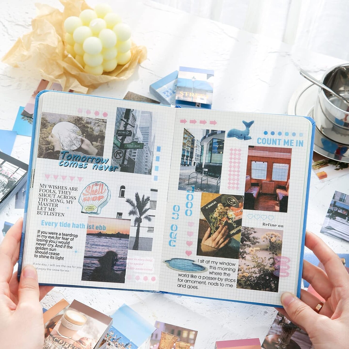 6 Sets 300 Pcs Washi Scrapbook Stickers Set (Fashion Art Color) 5.51 x 5.5 x 0.63 inches