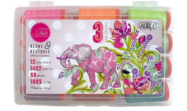 Aurifil Tula Pink Neon's & Neutrals (Large Spools) Thread Set by Tula Pink | (12 50wt Cotton Large Spools.)