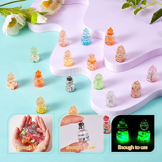 50 Pcs Luminous Glass Bottle Charms Glow in the Dark Wishing Bottle Charms