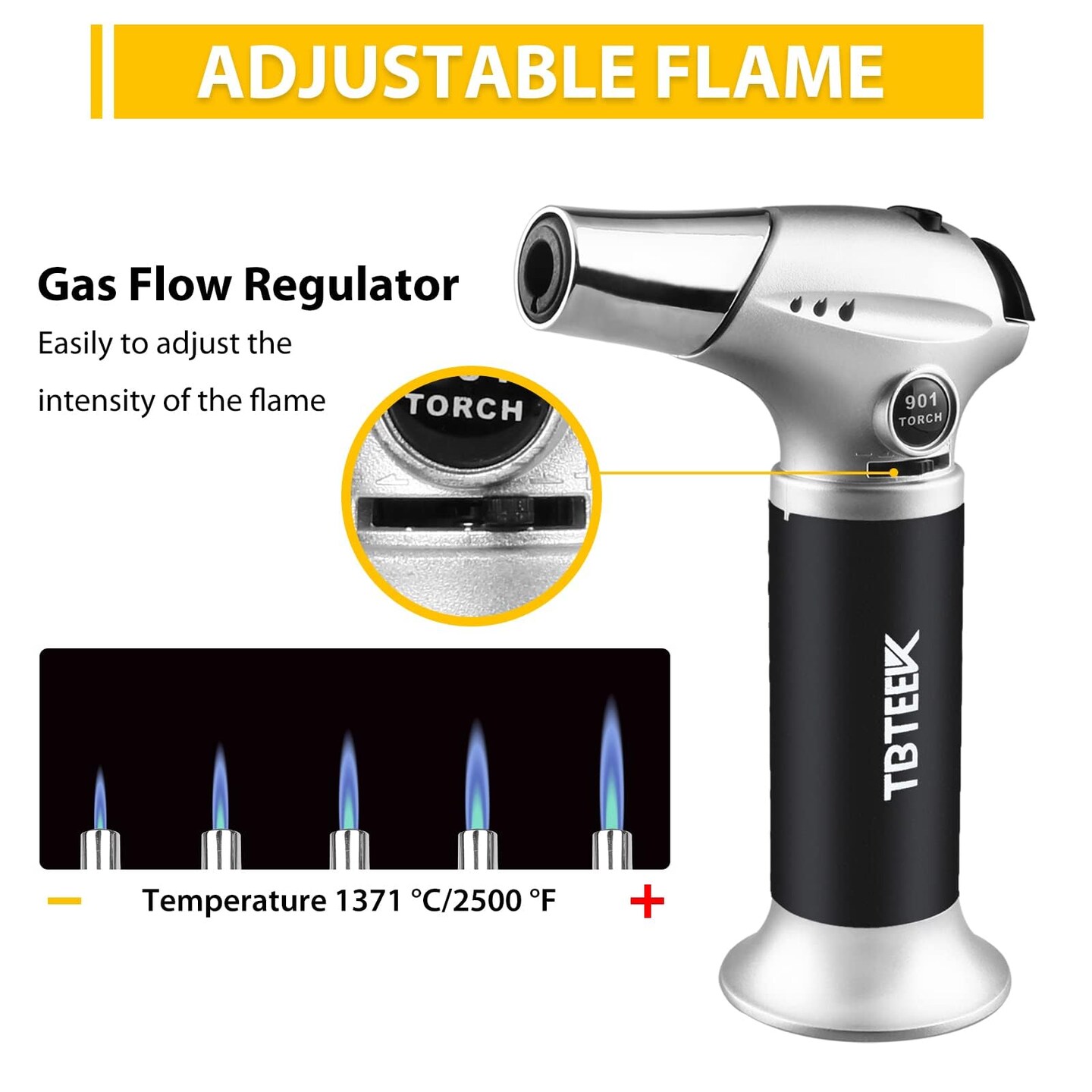 TBTEEK Butane Torch, Kitchen Torch Cooking Torch with Safety Lock &#x26; Adjustable Flame for Cooking, BBQ, Baking, Brulee, Creme, DIY Soldering(Butane Not Included)
