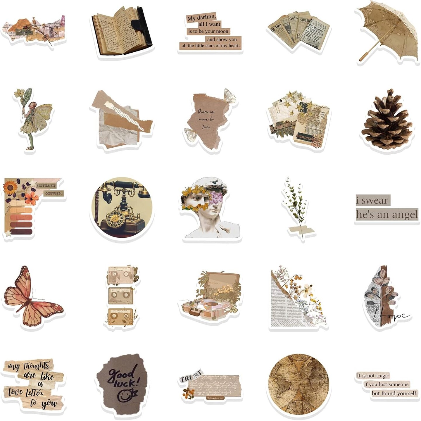 52Pcs Scrapbook Stickers - Vintage