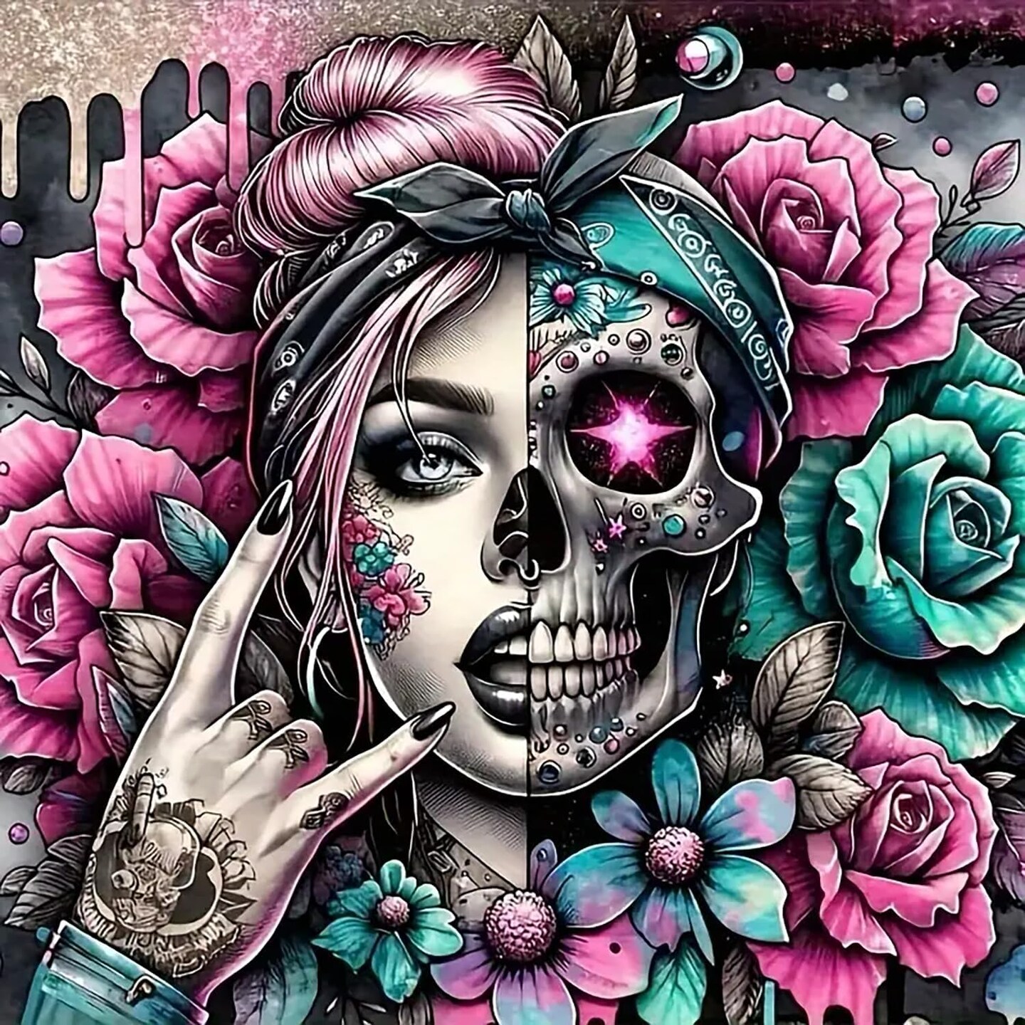 Skull Woman Flower Diamond Art Kits - 5D Diamond Painting Kits