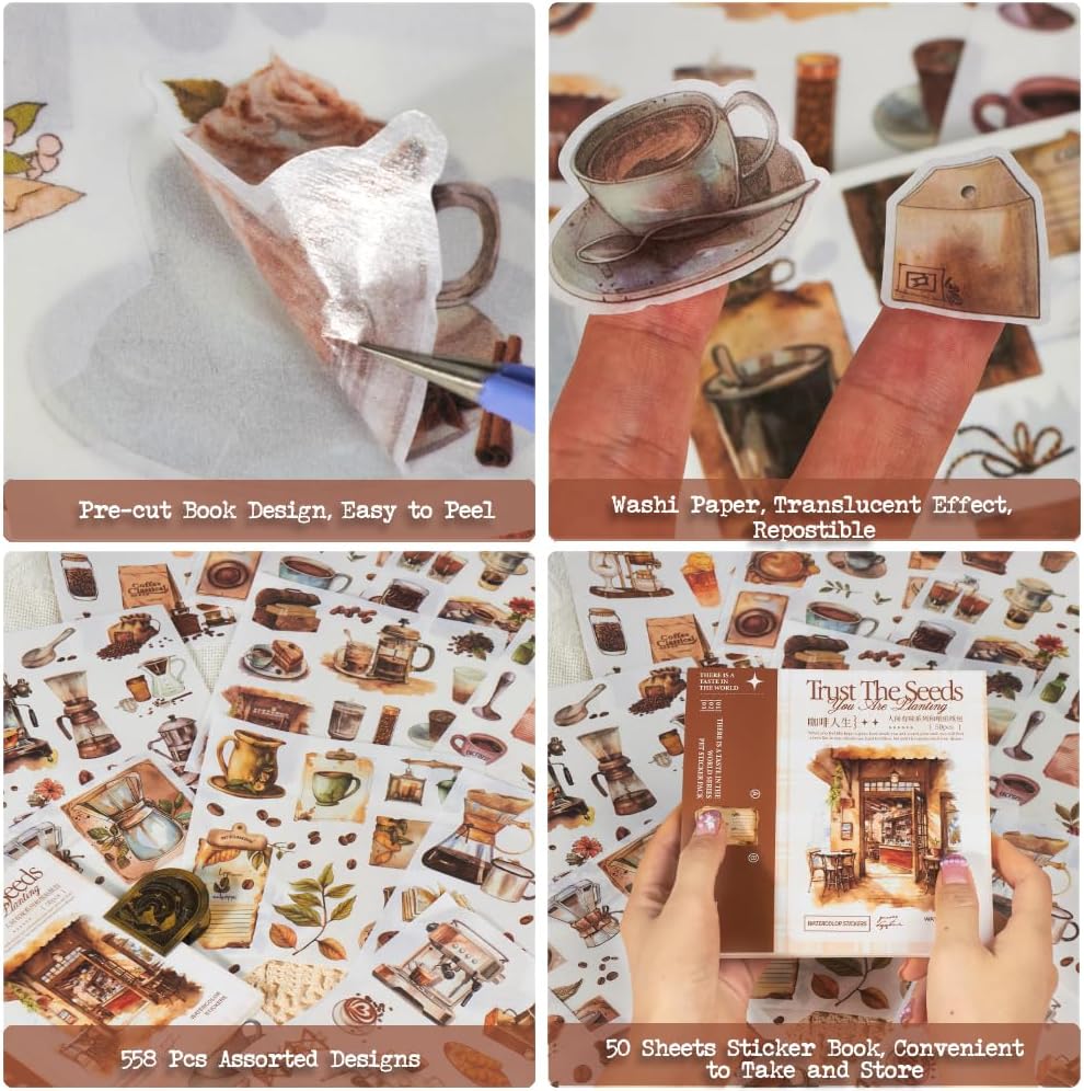 558pcs Coffee Journal Stickers for Scrapbooking(Coffee life stickers)