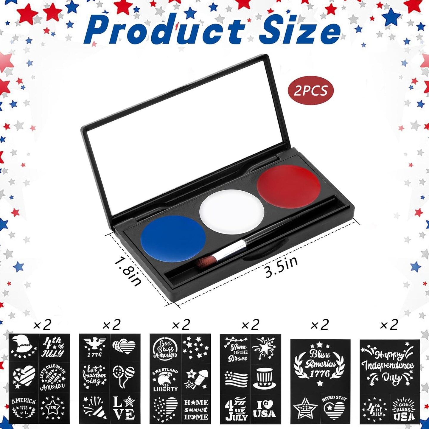 2 Set Patriotic Face Paint Kit with 12Pcs Stencil Stickers and Brush