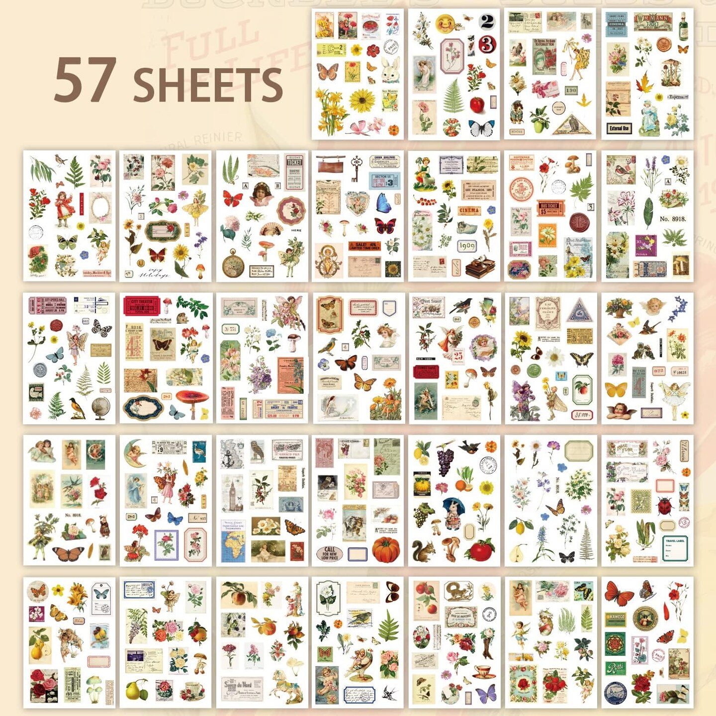 537pcs Vintage Washi Scrapbook Stickers and Papers (Green) 3.94 x 3.94 x 3.94 inches