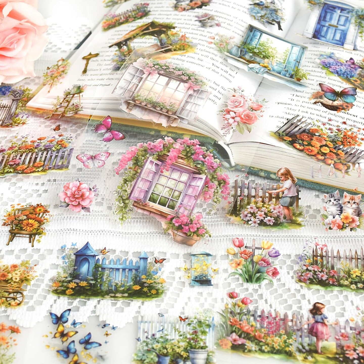 20Page 120pcs Vintage Flower Scrapbook Stickers (Purple) 5.82 x 4.13 x 0.18 inches