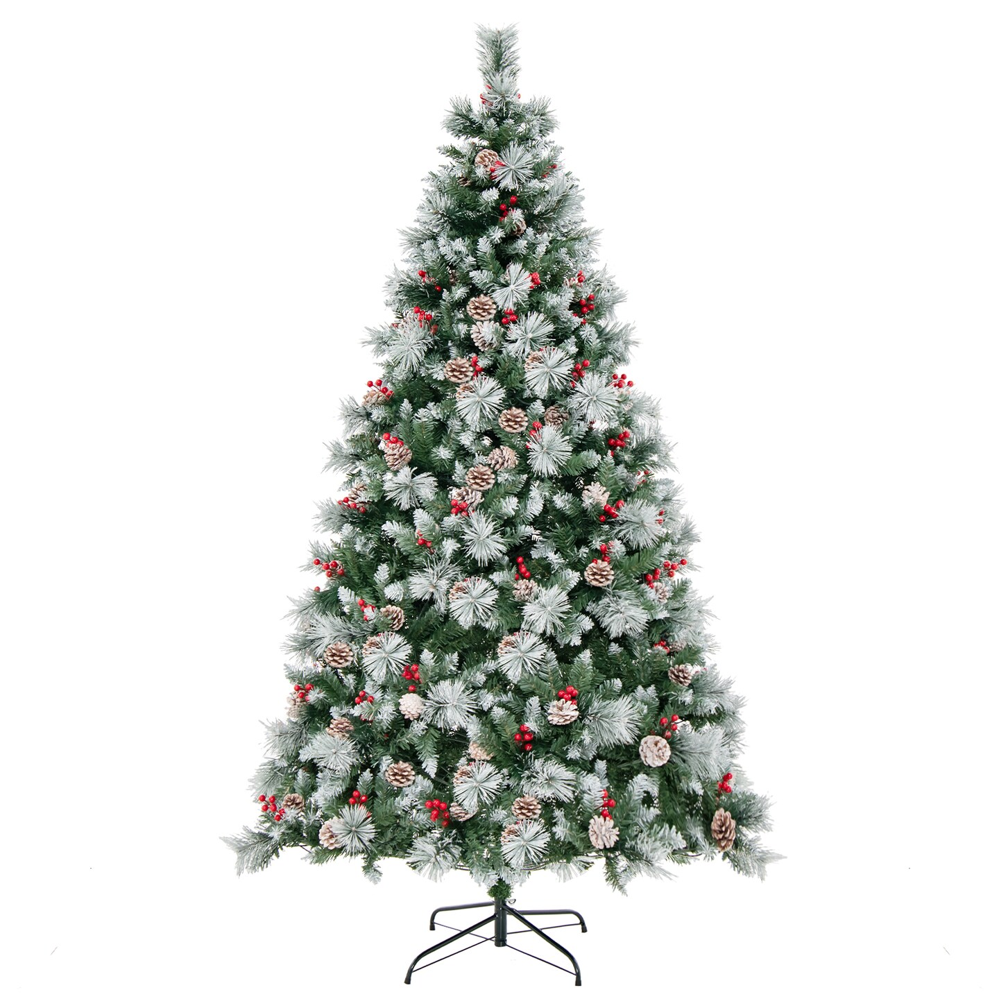 Green 7ft Artificial Christmas Tree with LED Lights, Pine Cones and Red Berries