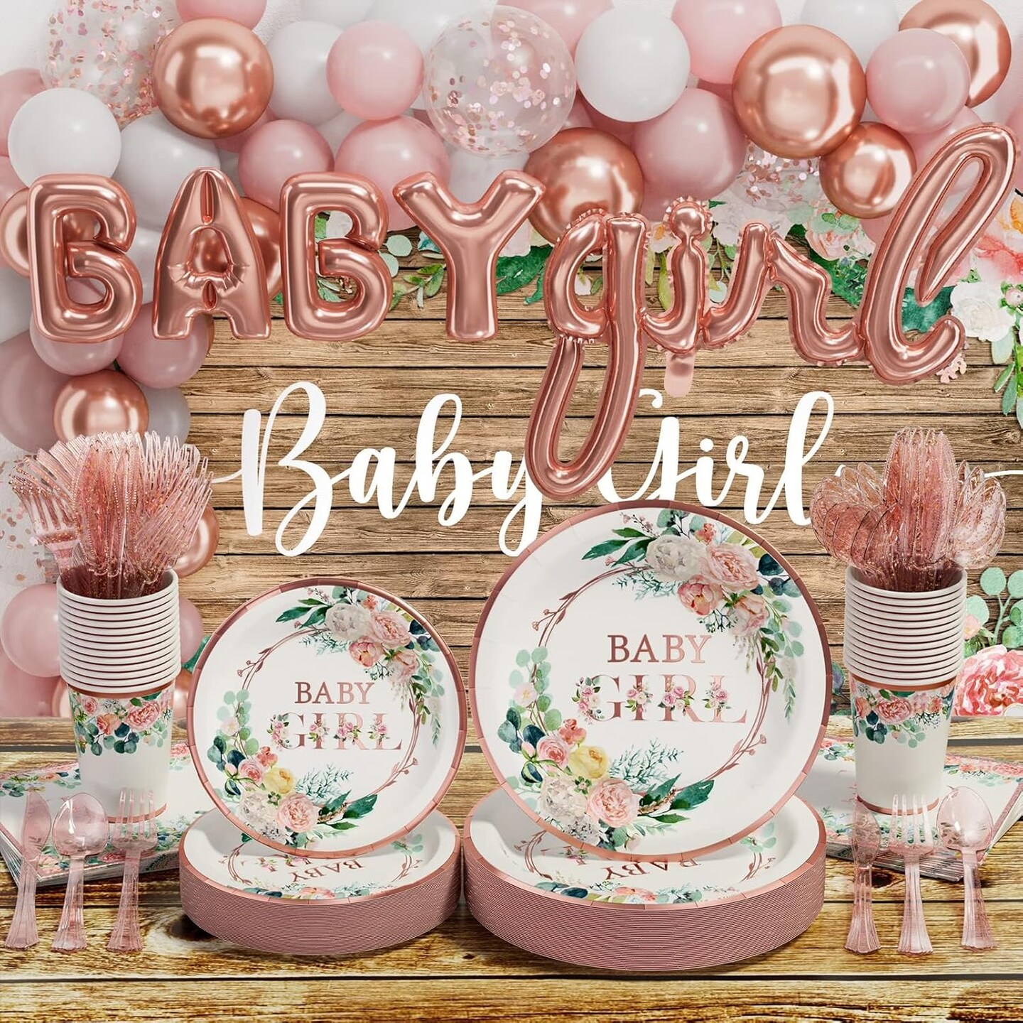Baby Shower Decorations for Girl - 249 PCS (White, Pink, Rose Gold)