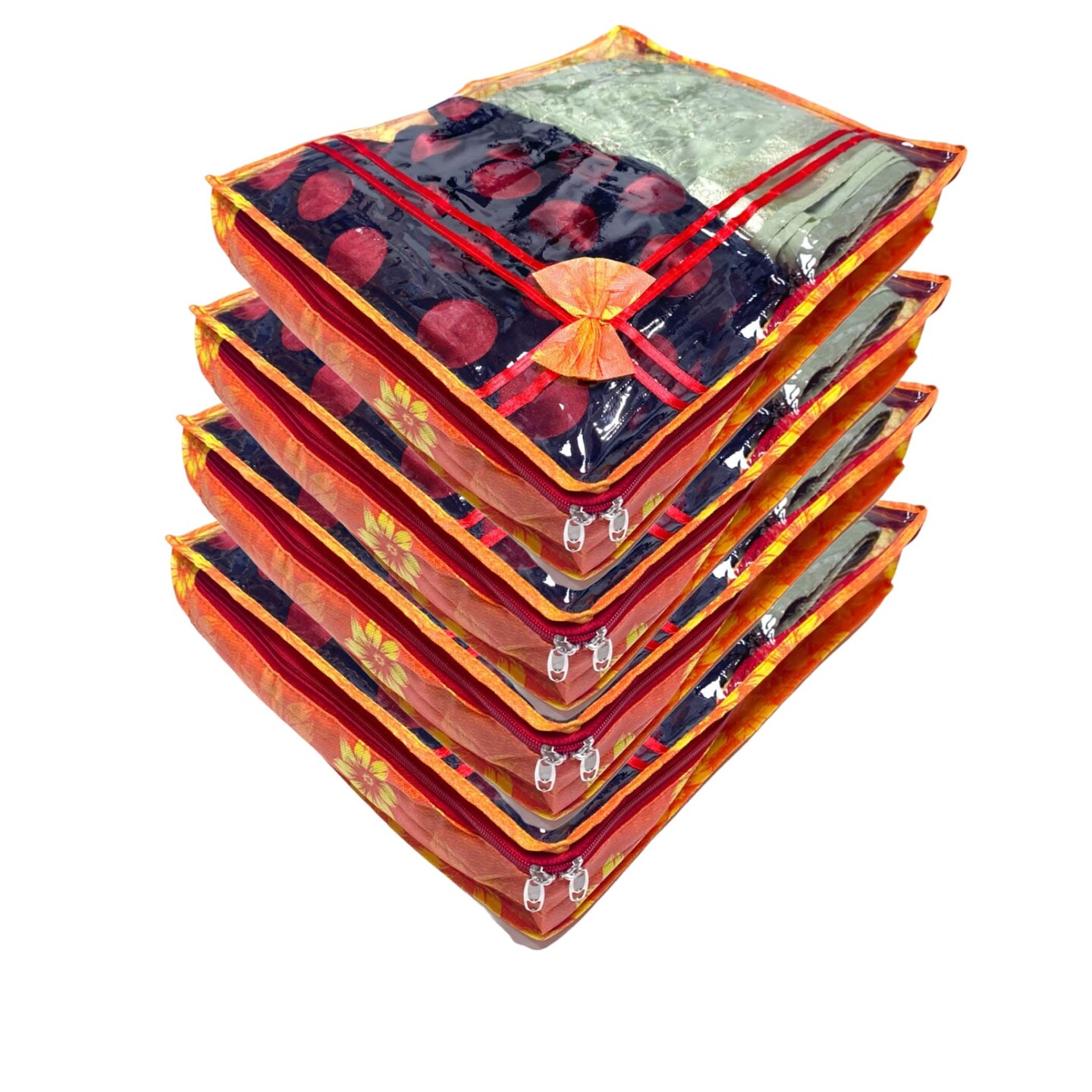 4 Piece Sari Bags Cotton Saree Covers with Zipper Closure Clothes Organizer Sari Storage Bag for Wardrobe and Gifting Storage Wedding Favor Cloth Case Birthday