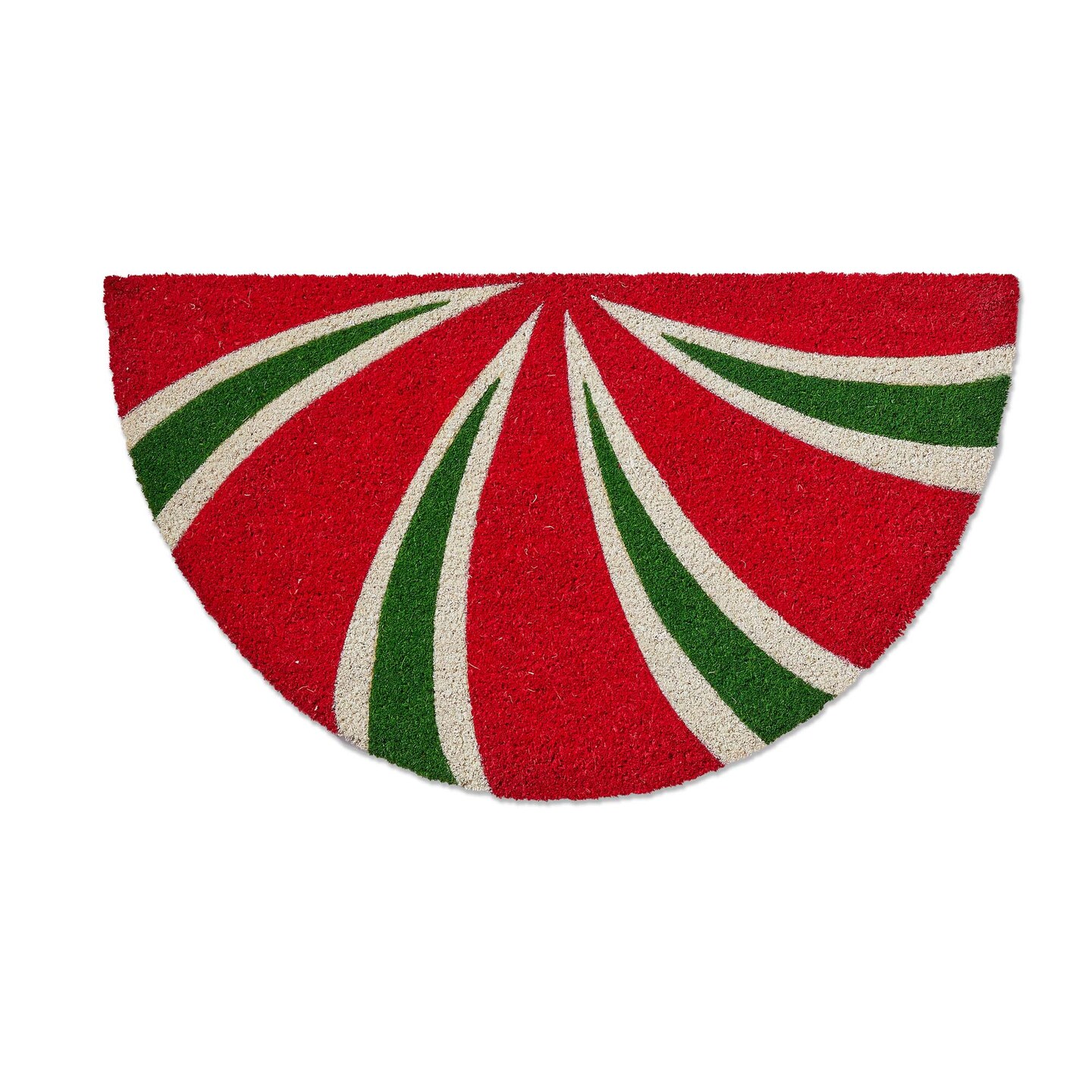 Peppermint Shaped PVC Coir Door Mat 30x17 in Red Multi Christmas Natural Coir Easy Clean