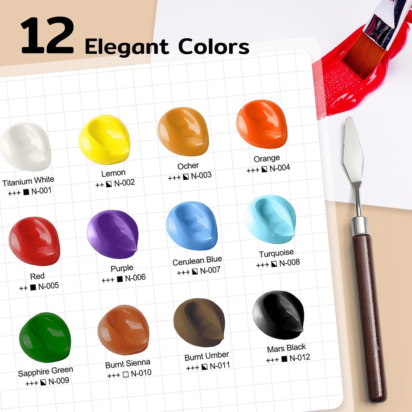 12 Colors Large Bulk Acrylic Paint Set