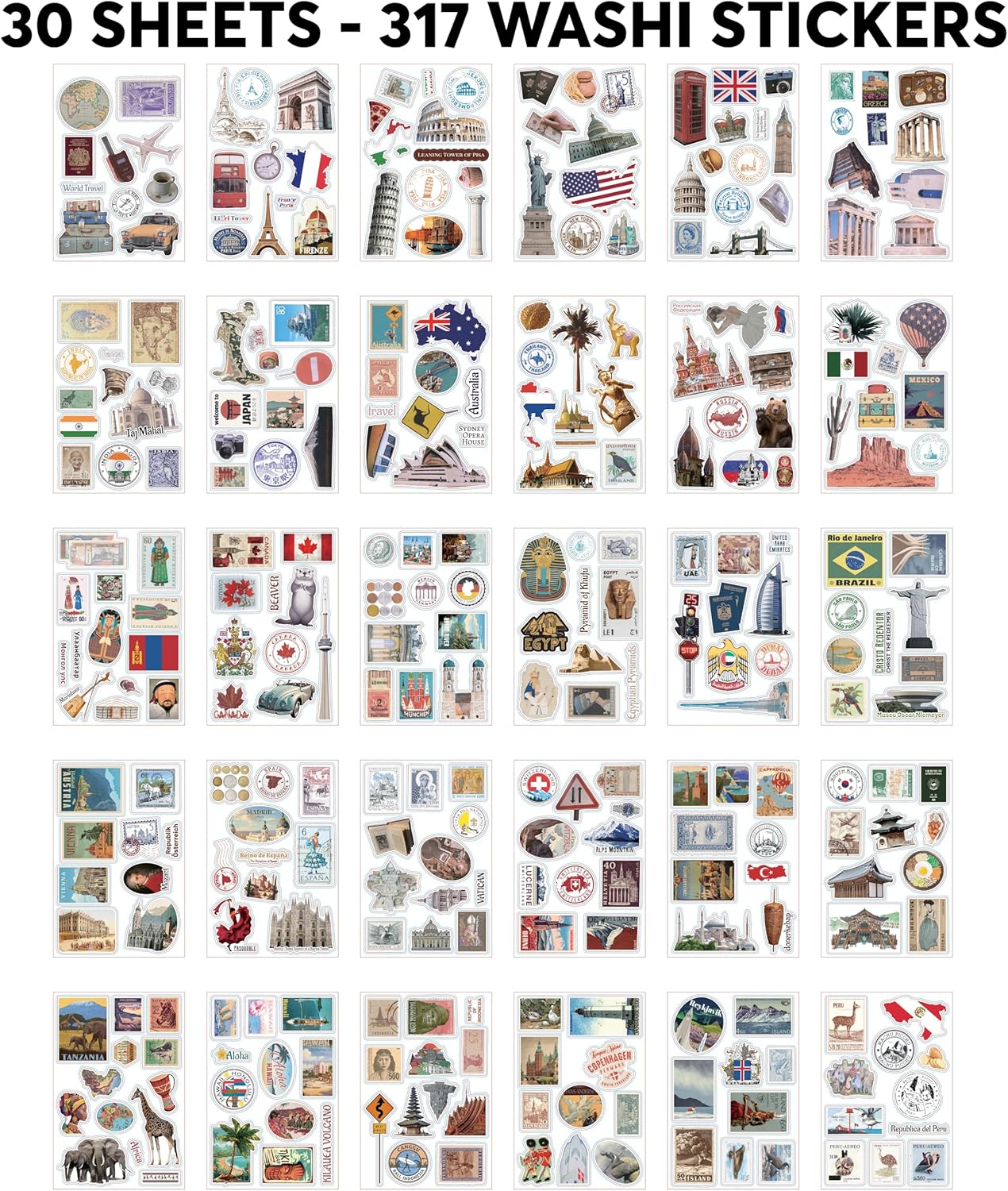 300+ Travel Scrapbook Stickers &#x26; 20 A5 Papers - Tales of Travel