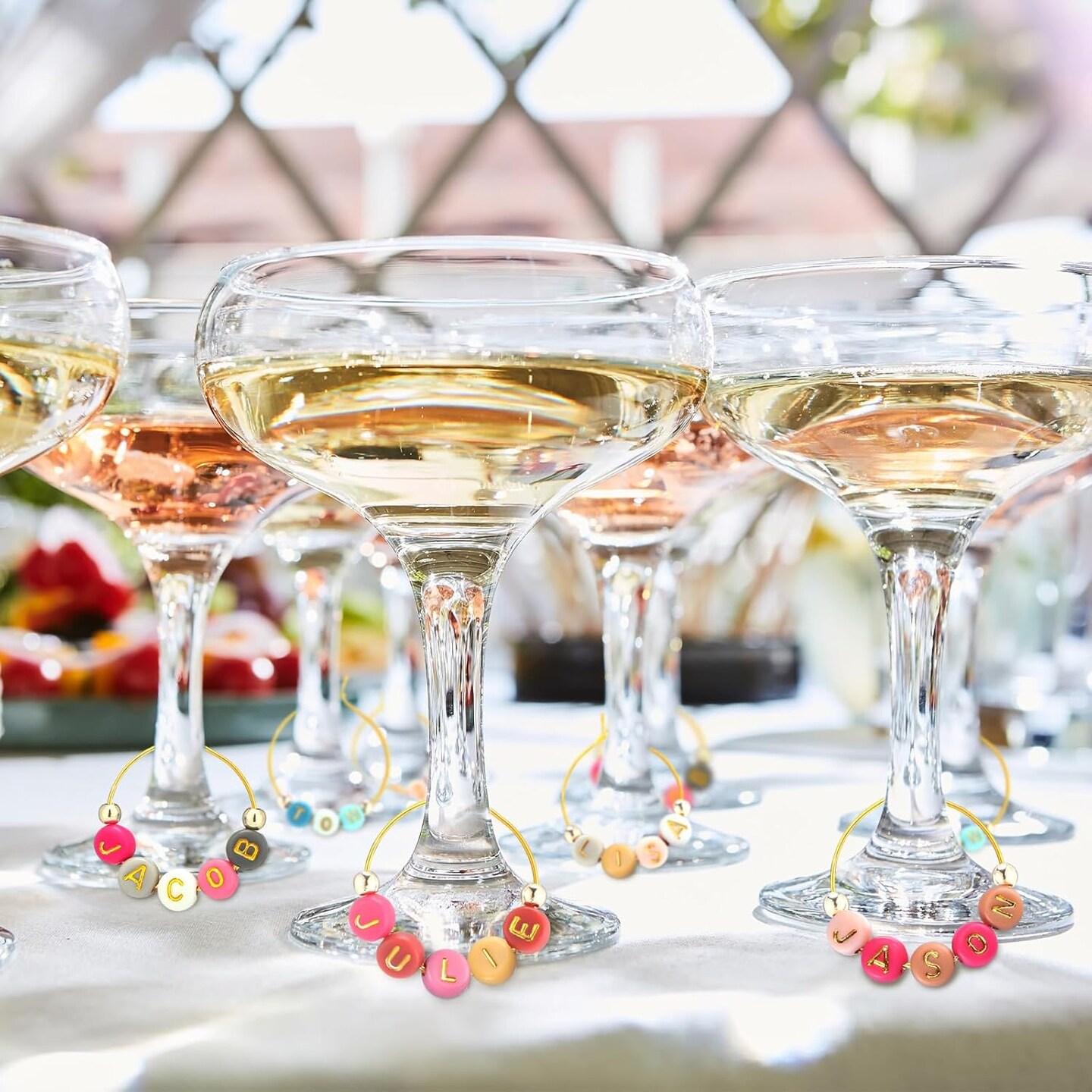 50 Set Personalized Wine Glass Charms Rings 1000 Letters Beads