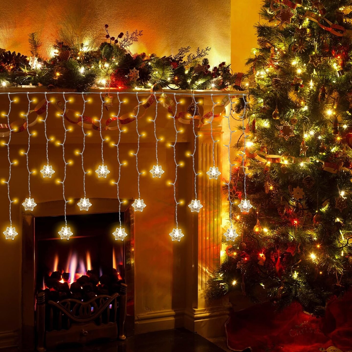 150 LED Icicle Lights with Snowflake