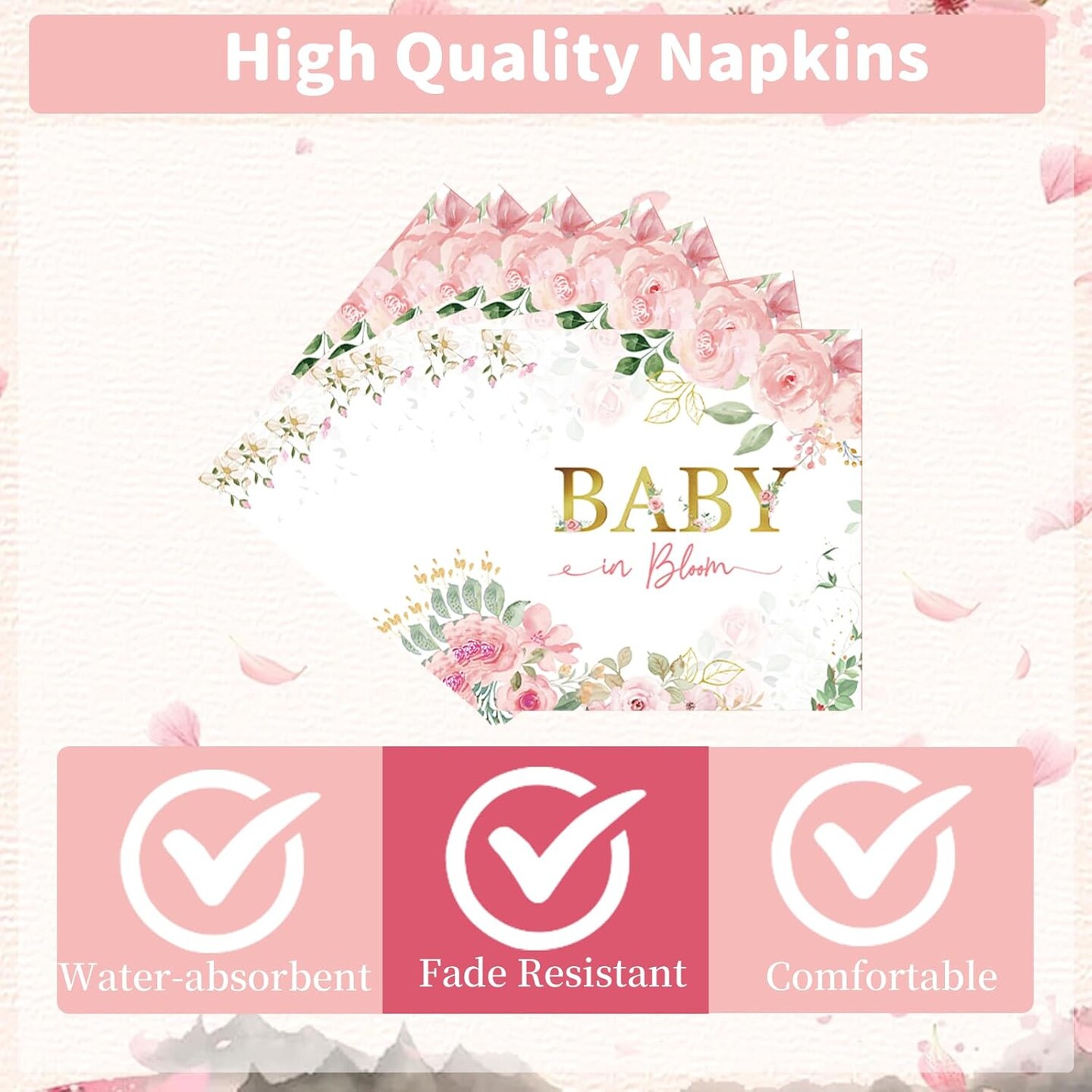 Baby in Bloom Baby Shower Decorations, 96PCS Spring Floral Party Plates Napkins and Forks Set Supplies, Flower Disposable Paper Tableware for Girls Serves 24