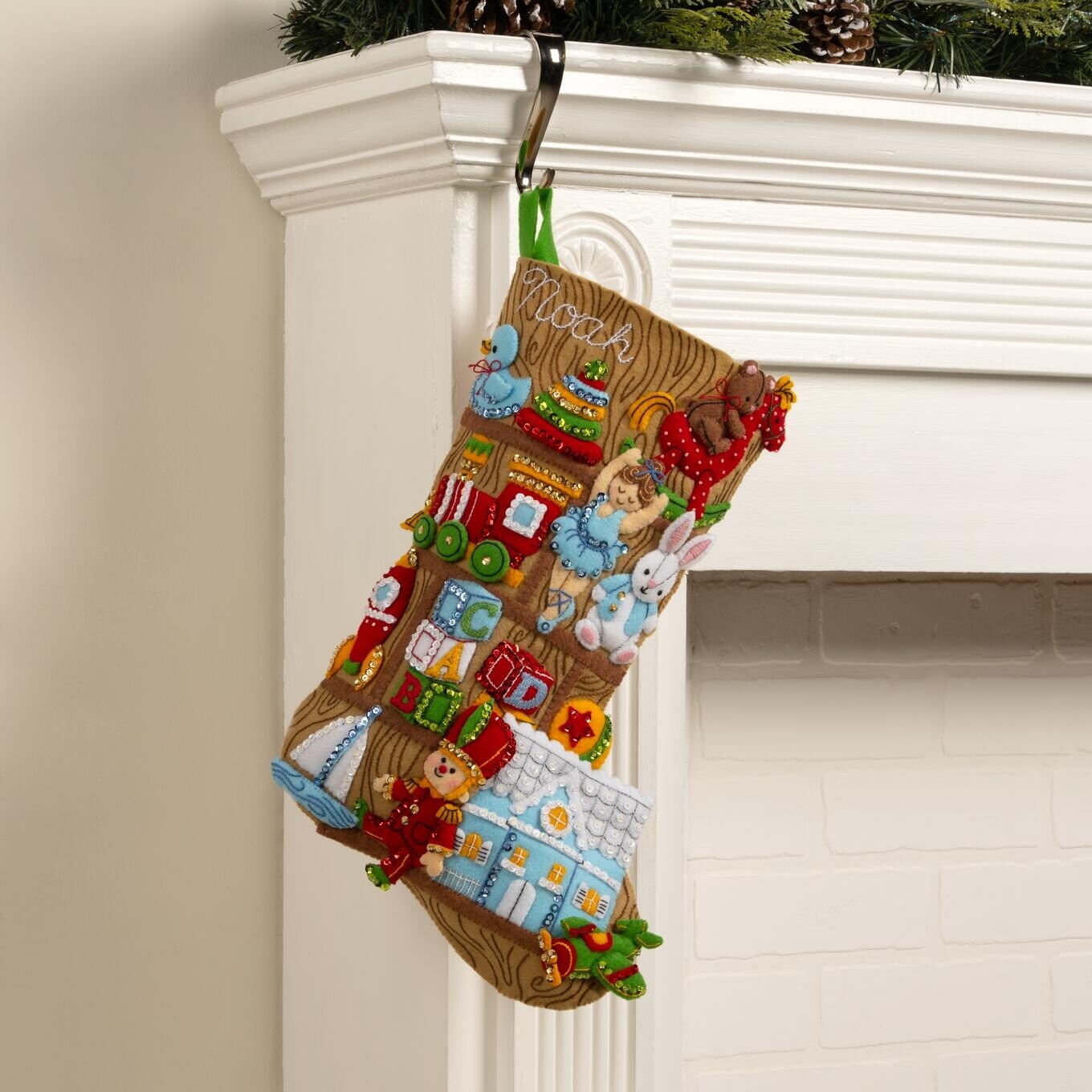 Bucilla Felt Stocking Applique Kit 18" Long-Toyland Treasures