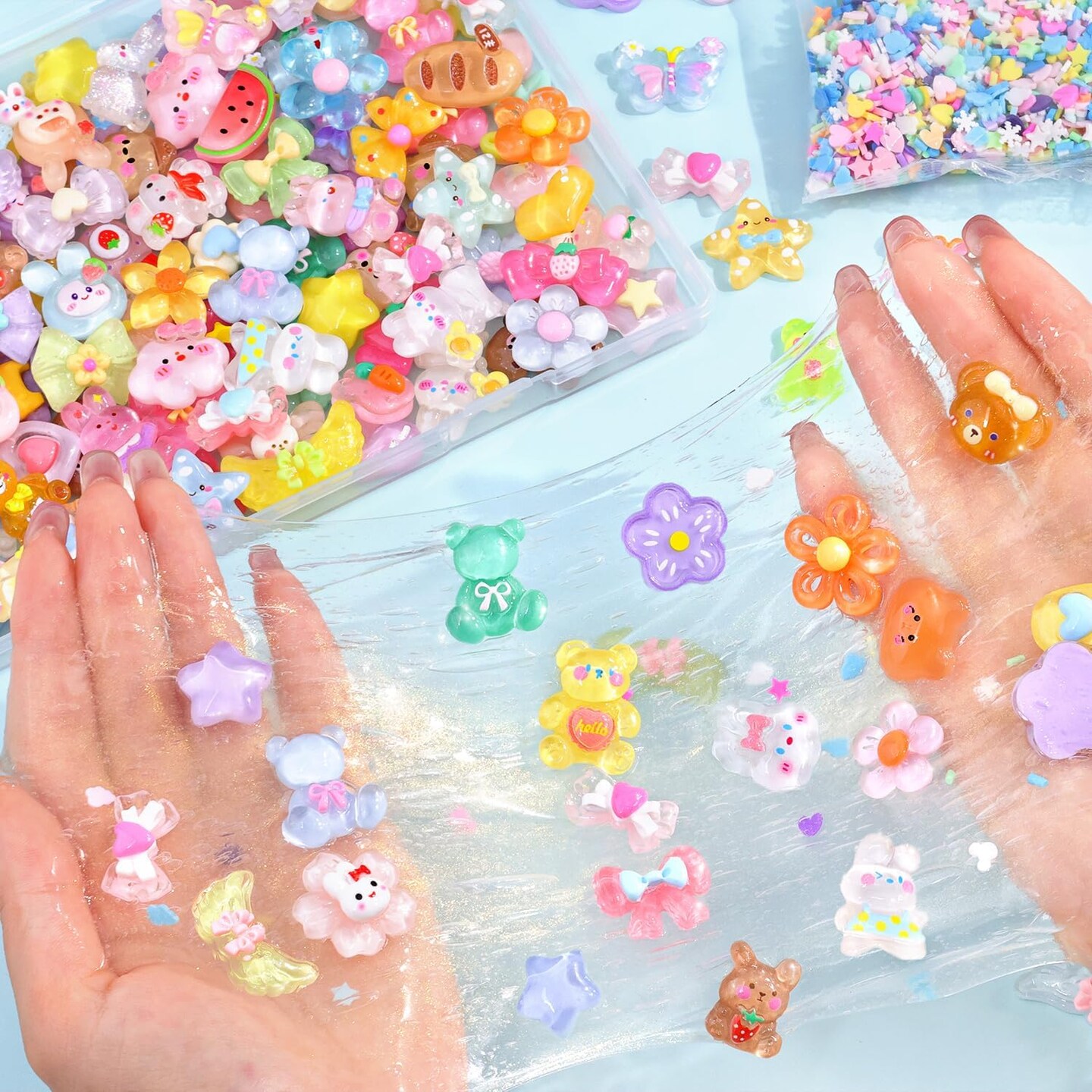100Pcs Mixed Colors Slime Charms Assorted Cute Jelly Embellishments