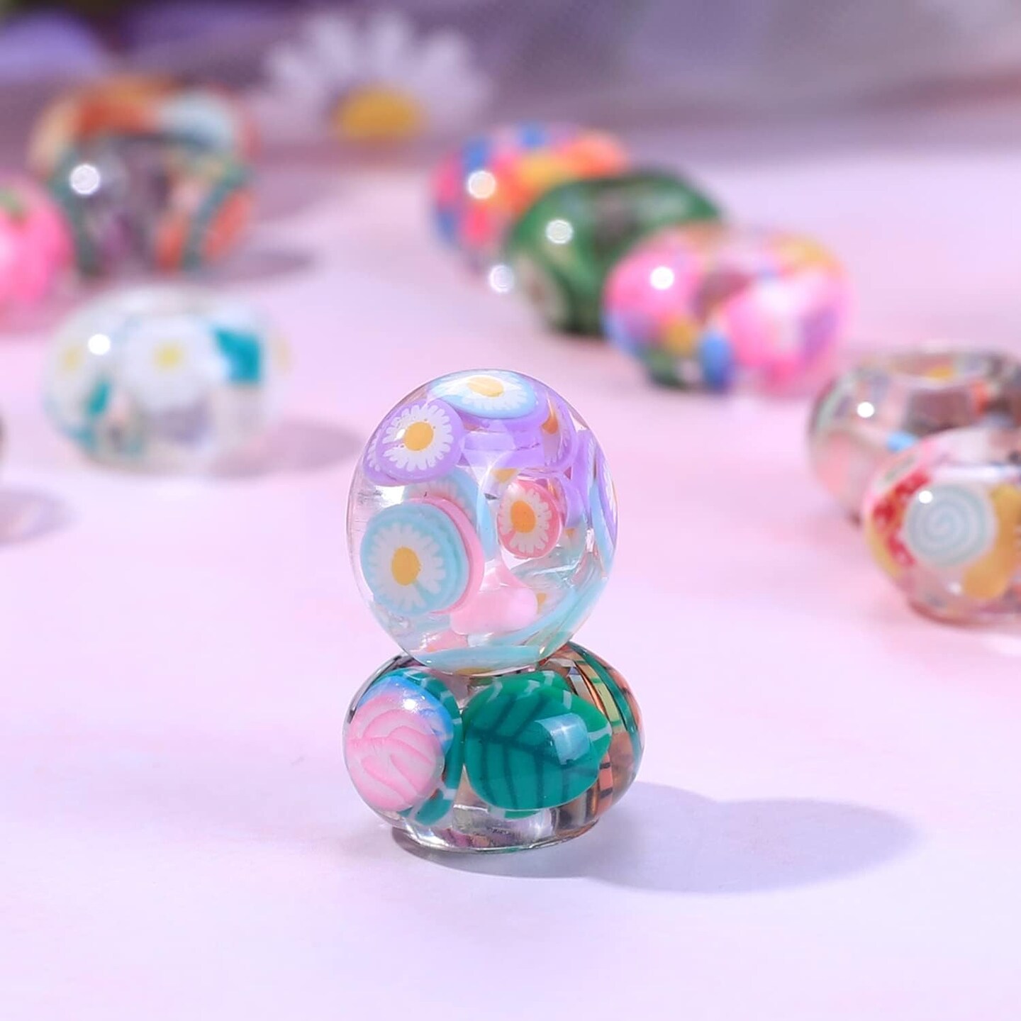 Lucky Beads Lover Amber Beads, Big Hole Spacer Beads European Craft Beads for DIY