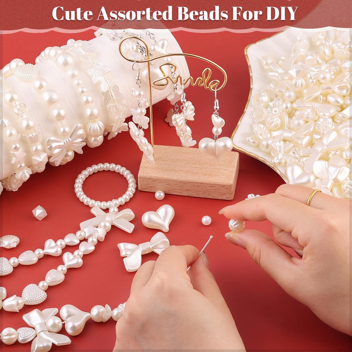 TINKRSTUFF Assorted 270-320PCS Mix ABS Imitation Pearl Beads for Bracelet Making, Bow Butterfly Heart Kawaii Aesthetic Acrylic Beads,Cute Beads for Jewelry Making DIY Necklace Keychain Phone Charms