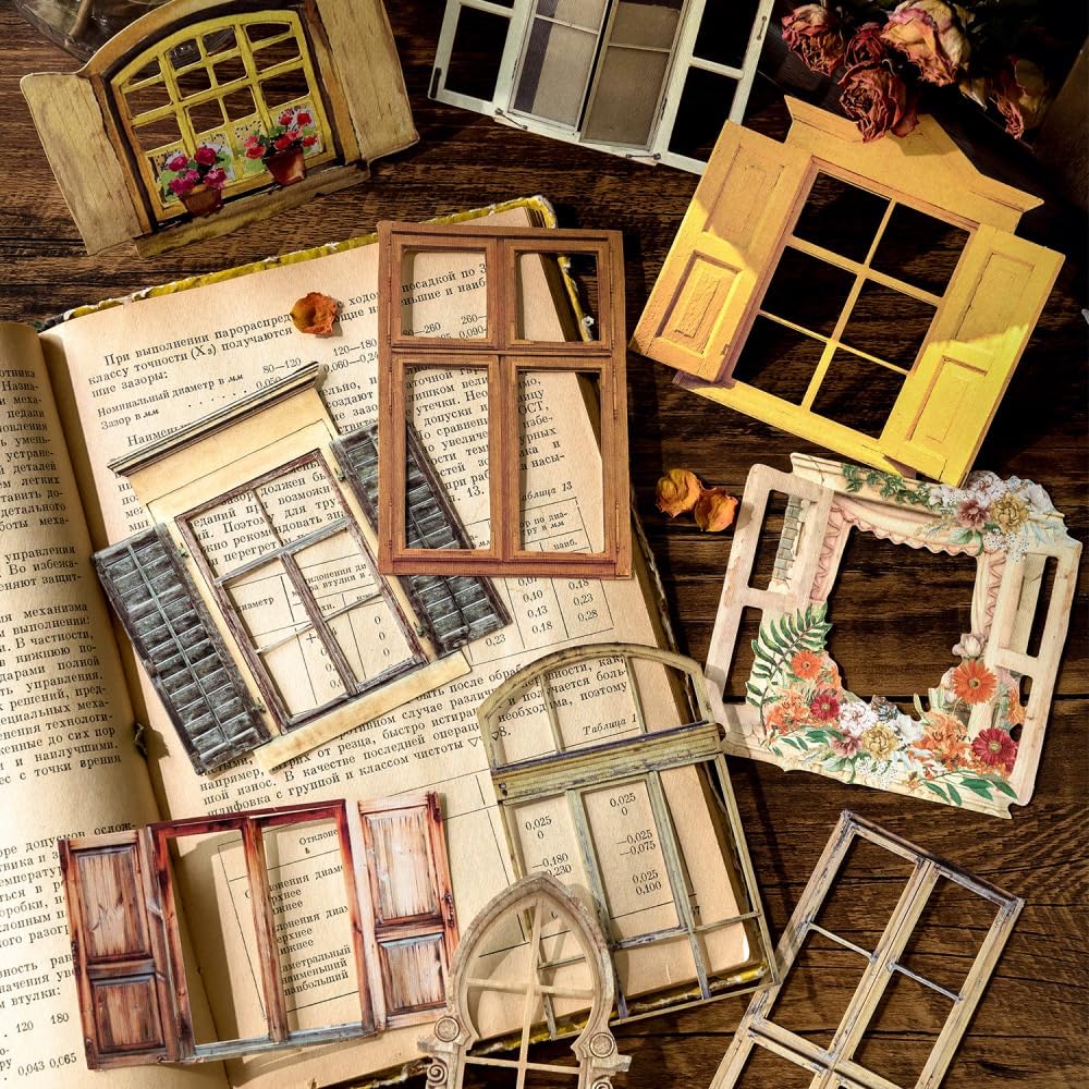 Vintage Scrapbook Paper Sheets Window Cutout Stickers