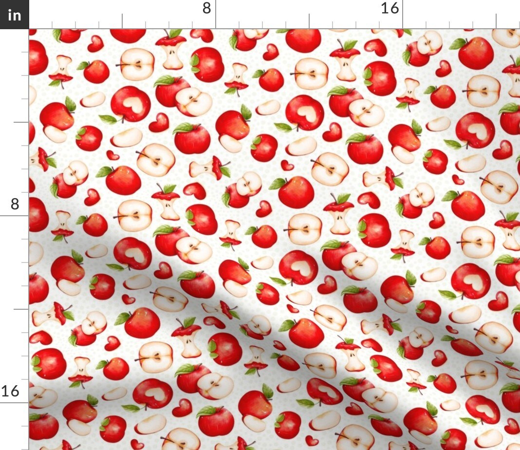 Red Apples White Teacher School Farm Fruit Kitchen Custom Printed Fabric by Spoonflower Various Fabrics by the Yard or Fat Quarter