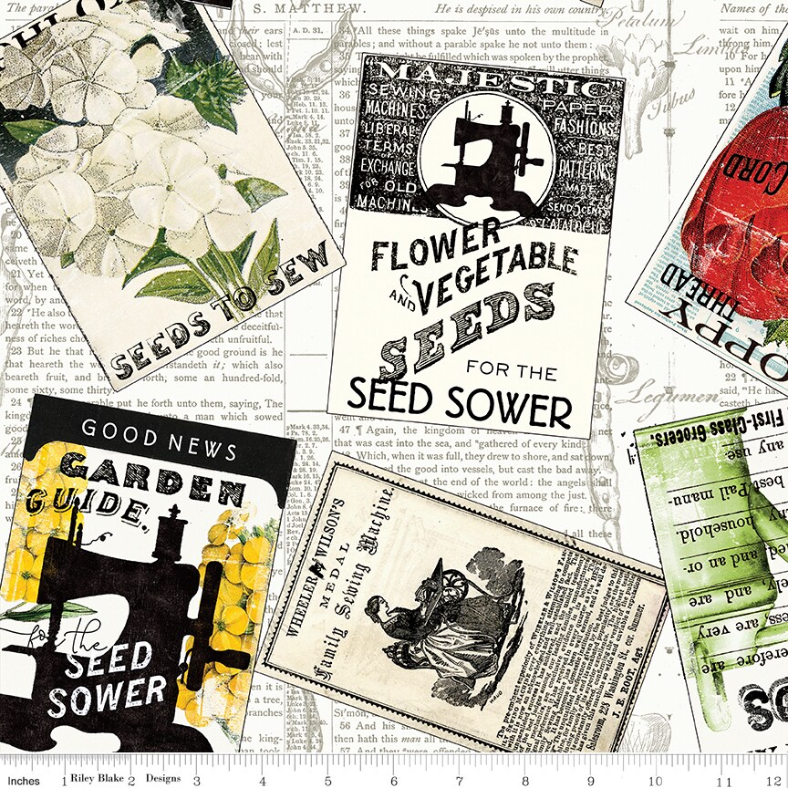 Seed Packs Toss in White (cd15687-white) | Sewing Seeds III | J Wecker Frisch | Riley Blake