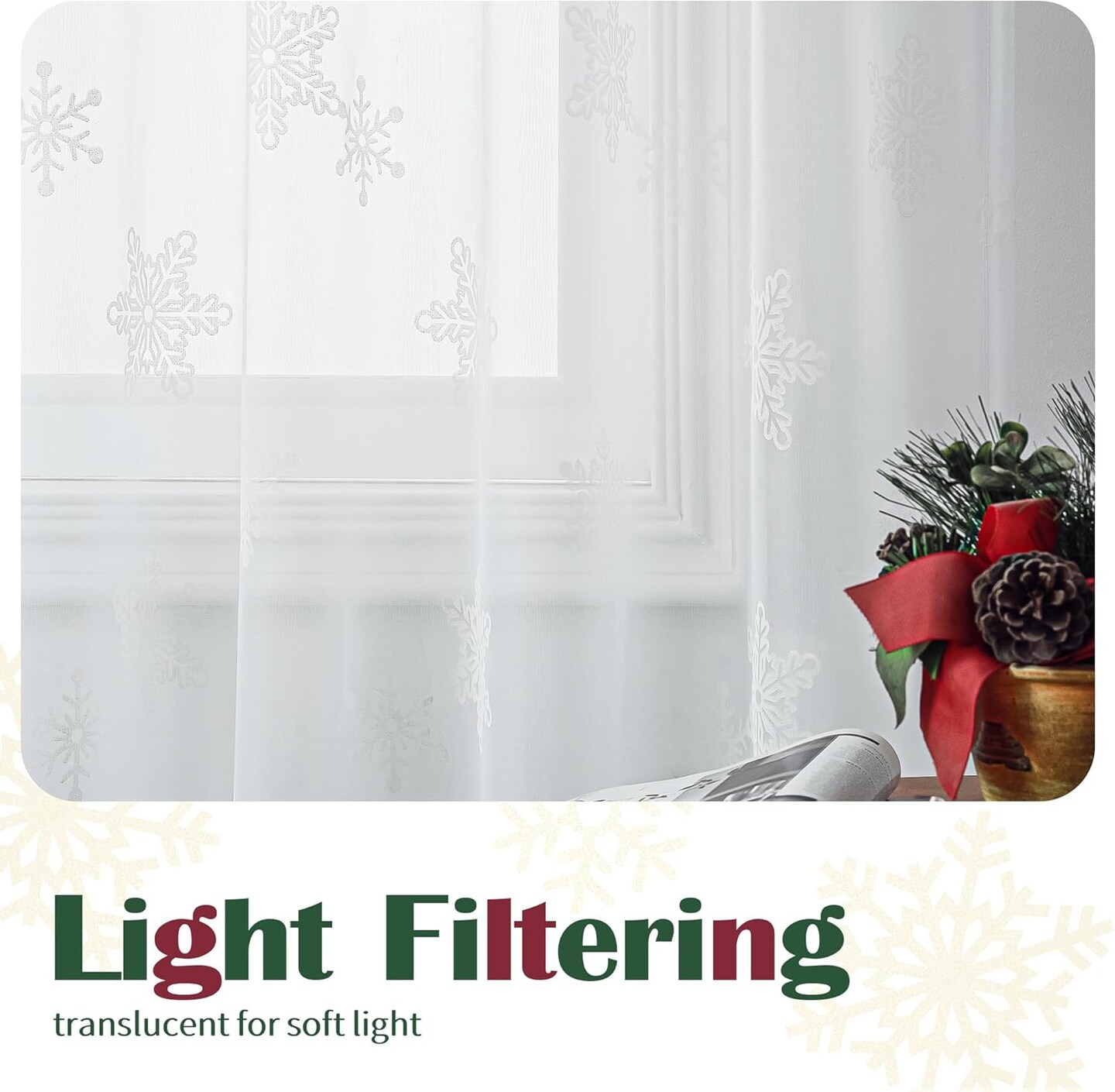 White Sheer Snowflake Christmas Curtains