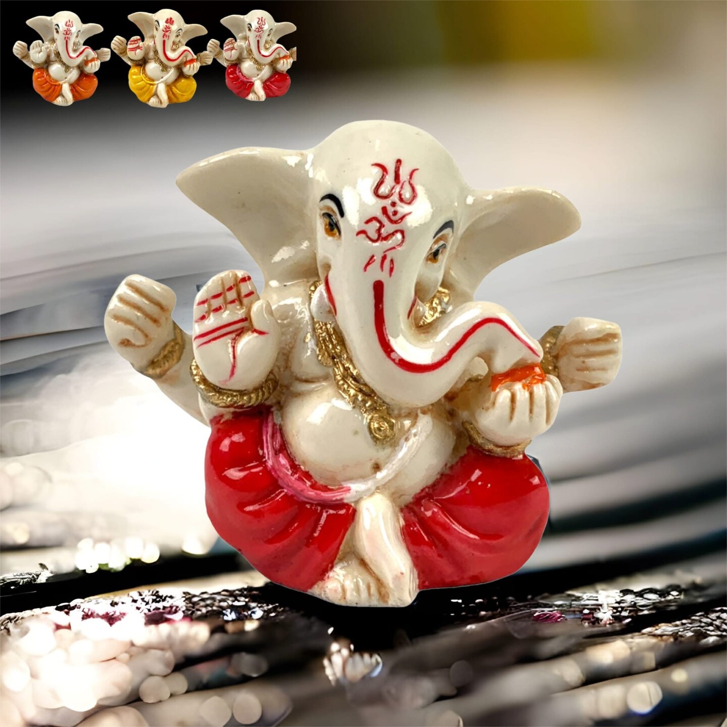 Small Ganesha Statue Car Ganesha Idol Showpiece God of Luck and Success Ganpati Figurine for Home Decoration and Car Dashboard Housewarming Pooja Diwali Decoration