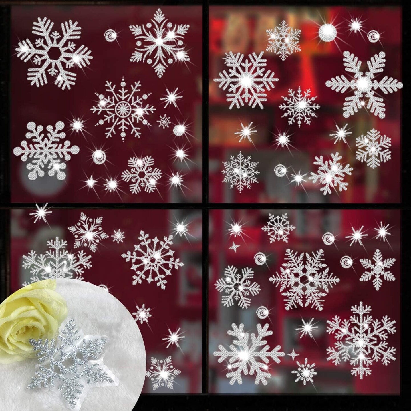 147PCS Glitter Snowflake Window Cling