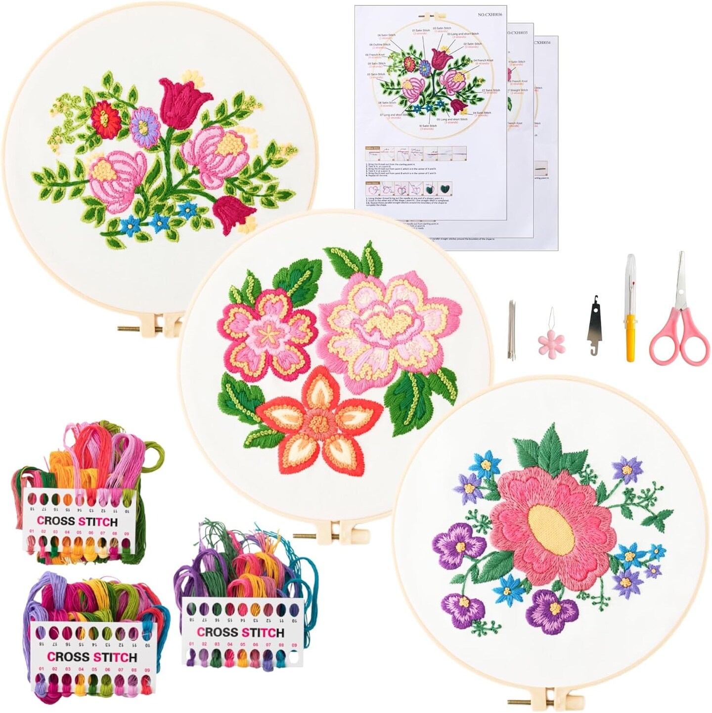 Set of 3 Floral Embroidery Kit Patterns | Michaels