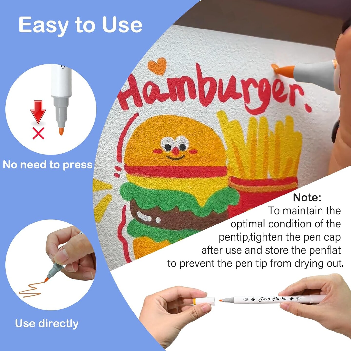 24 Colors Dual Brush Tip Permanent Art Markers Alcohol Based Marker with Case