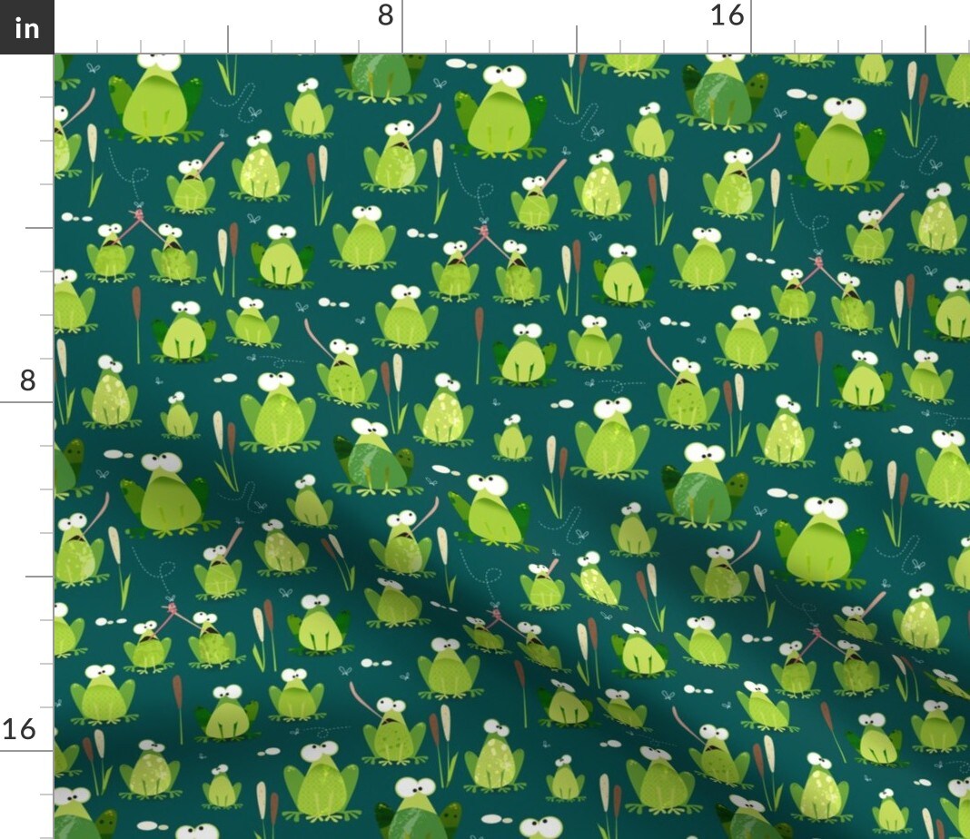 Frog Toad Croak Teal Green Nature Amphibian Boys Kids Custom Printed Fabric by Spoonflower Various Fabrics by the Yard or Fat Quarter