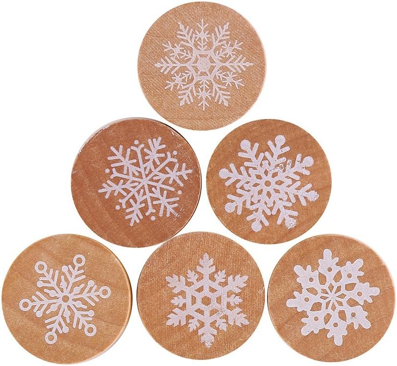 6-Pack Snowflake Floral Wooden Rubber Stamps – Round Winter Craft Stamps for Card Making, Scrapbooking, DIY Holiday Decorations, Wedding Invitations