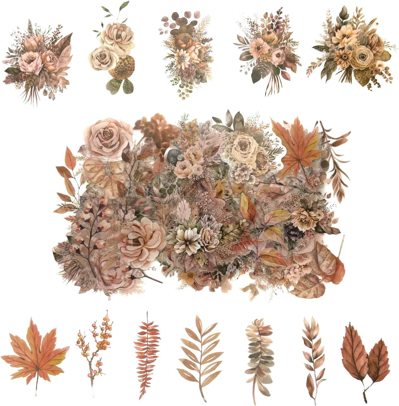 100 Pcs Autumn Flower Stickers for Scrapbooking(Autumn)