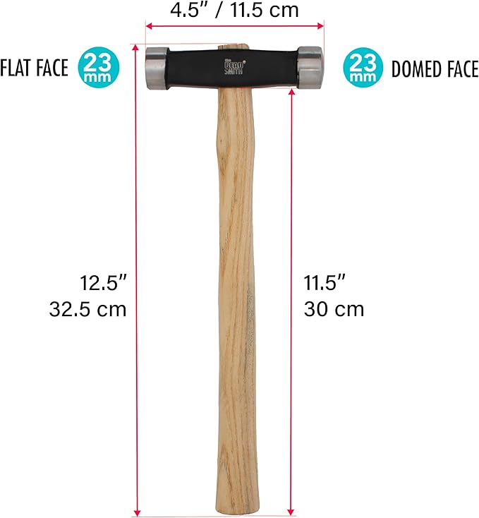 The Beadsmith Small Raising Hammer - 9 inches Wooden Handle, 65mm, 1.7oz Steel Head with Two Faces (2x13mm & 6x13mm) - Tool Used to Add Texture and Dimension to Metalwork