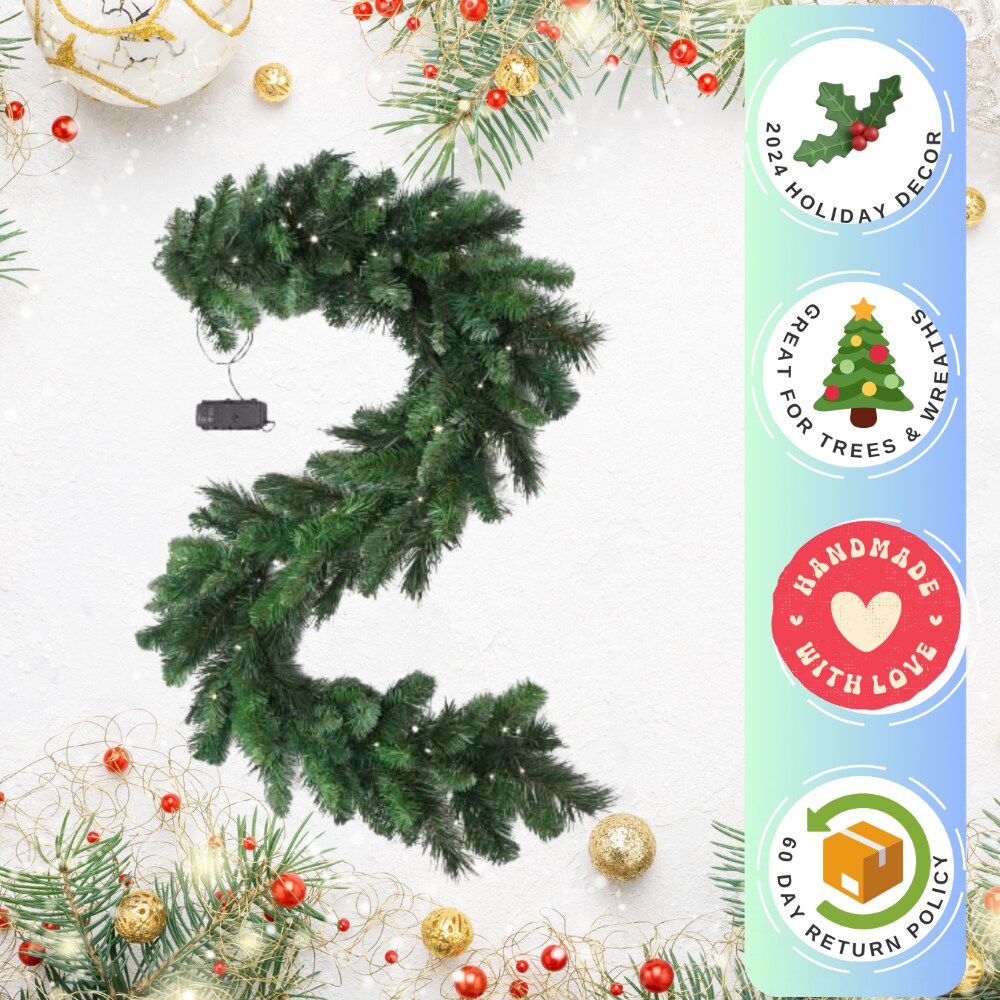 2PC Pre-Lit Christmas Garland 6&#x27; Artificial Pine - 120 Tips, 12&#x22; Wide with 75 Battery-Powered LED Lights